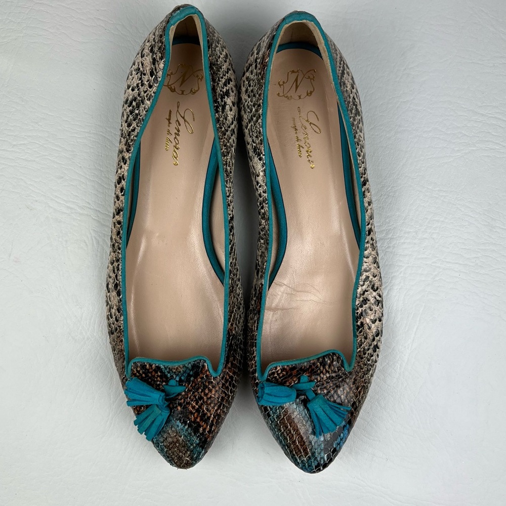 520 Lenora Snakeskin Patterned Flats Teal Accents Anthropologie ladies 38/8